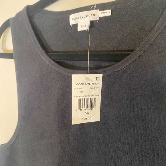 NWT Good American Cut In Cropped Knit Sweater in Black - Picture 7 of 8
